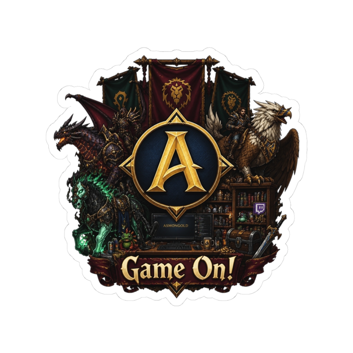 Asmongold "Game On!" Sticker - alternate angle 1, merchandise